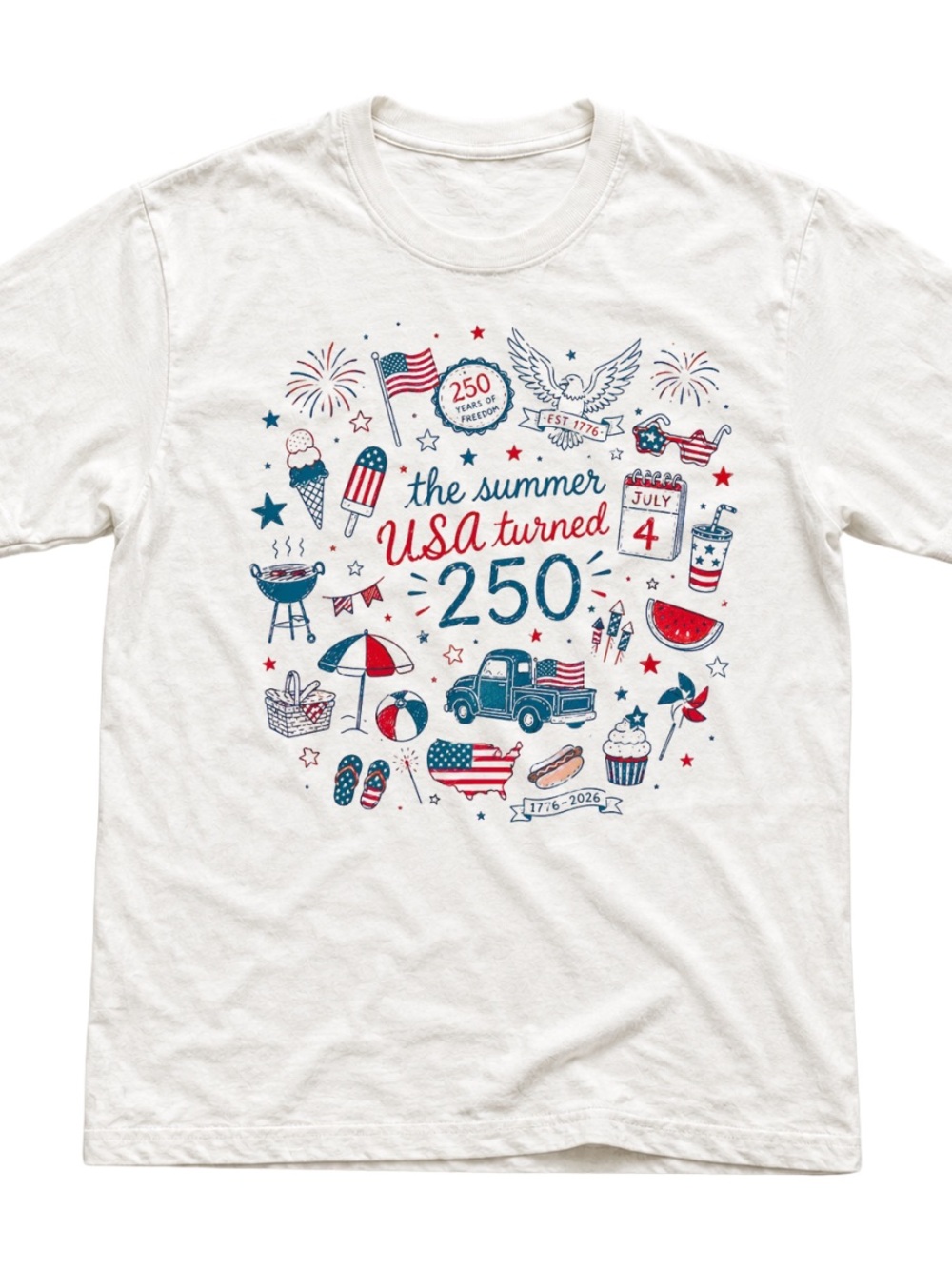 White Short-Sleeve USA 250th Graphic Tee